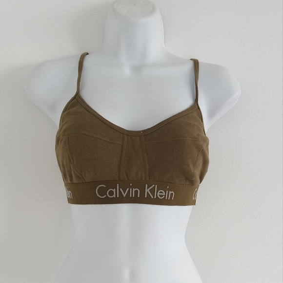 Calvin Klein Olive Green Cotton Logo Bralette Bra L - Picture 2 of 7
